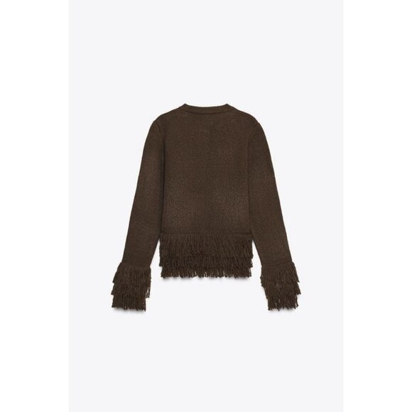 ZARA FRINGED KNIT CARDIGAN WITH BUTTON - Picture 8 of 9